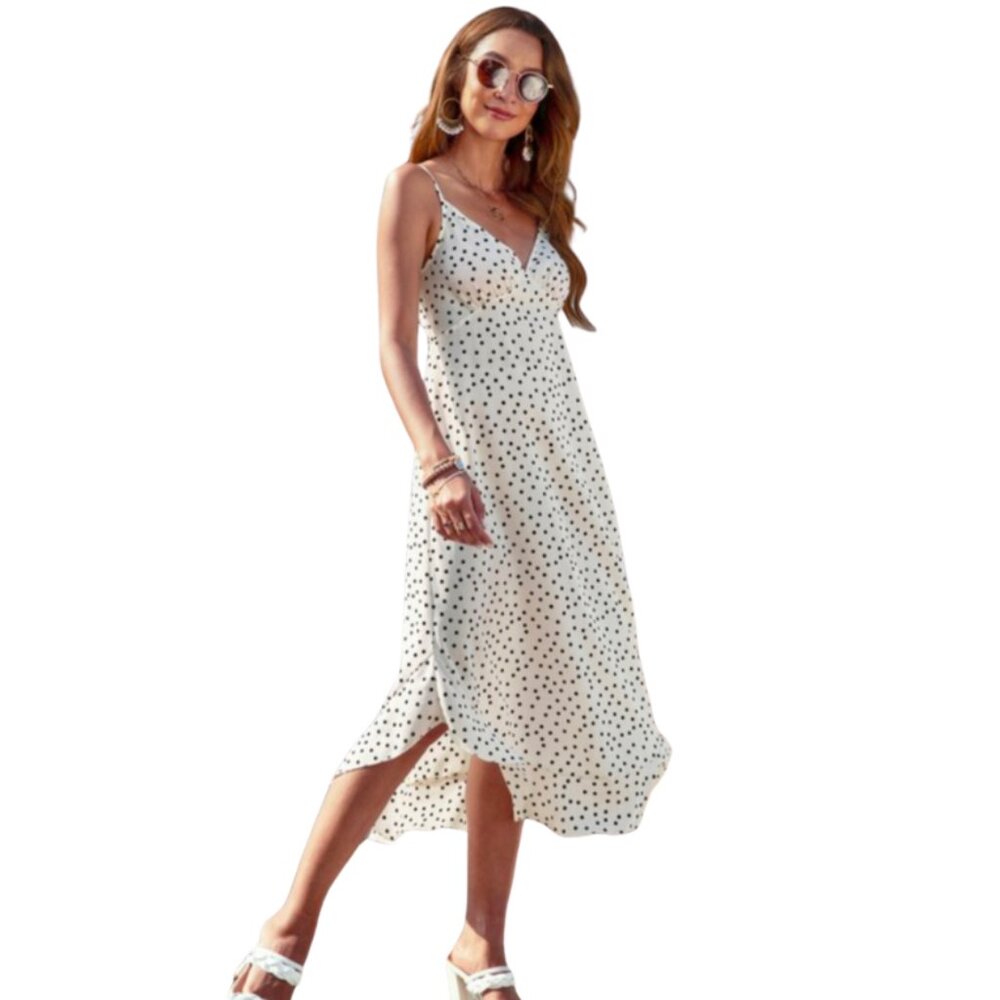 LAST ONE 🔥 Woven Polka Dot Dress in Ivory Size M - Picture 3 of 4